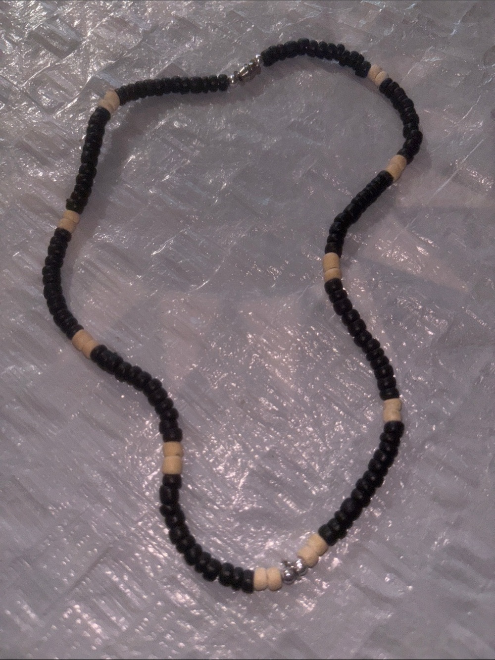 Black and Cream Beaded Necklace with Accent Beads